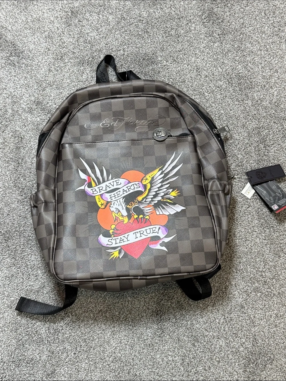 Ed Hardy Brown Checkered Backpack
